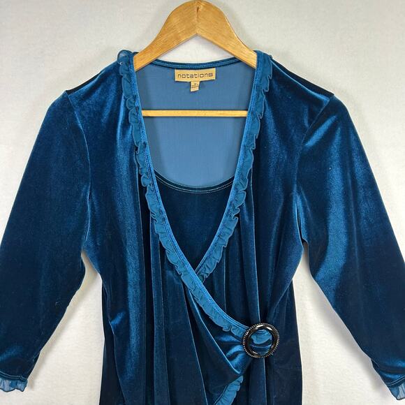 Woman's Velvet Teal Semi Wrap Shirt -Size Medium Y2K Vintage Whimsygoth - Picture 2 of 11